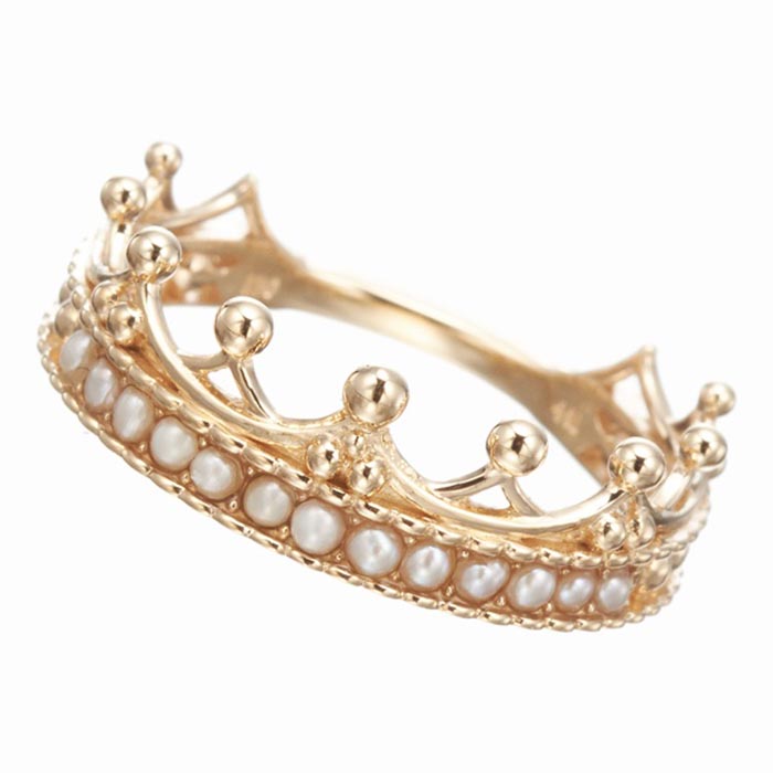 New 925 Silver Gold Plated Pearl Crown Ring